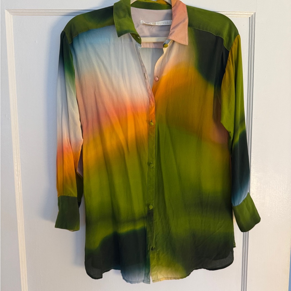 Anthropologie Multicolor Blouse - Green, Orange, Blue